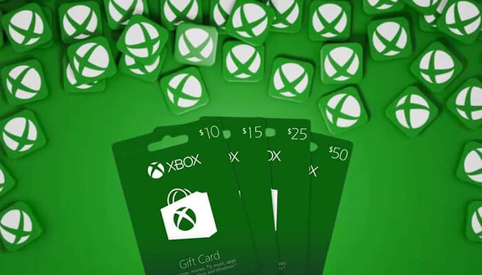 Xbox Redeem Code gift cards featuring various denominations displayed on a green background with Xbox logo icons