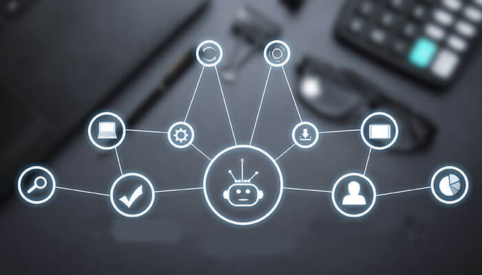 Digital network diagram illustrating AI-powered tools and technologies designed to enhance startup productivity and streamline business processes
