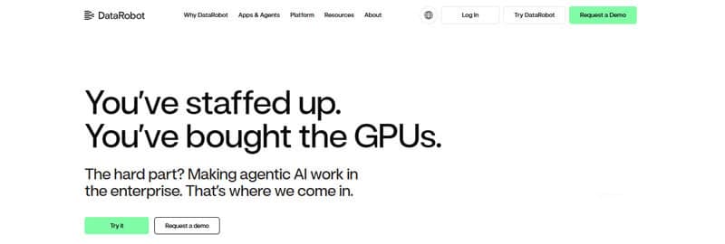 DataRobot - Startupeditor | Startup Editor DataRobot website promoting AI-powered business intelligence tools designed to streamline analytics workflows and automate data-driven insights for faster decisions.