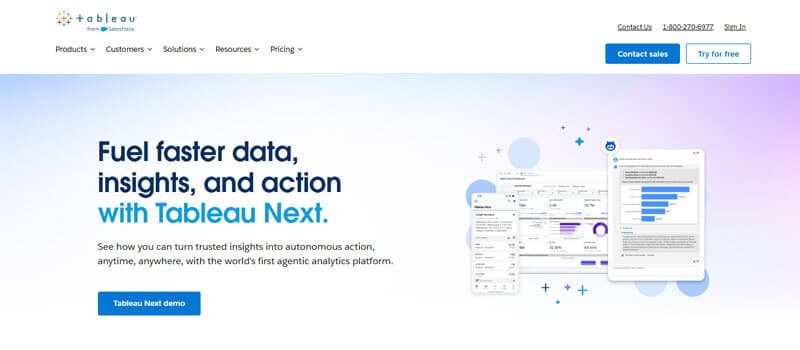 Tableau - Startupeditor | Startup Editor Tableau website showcasing business intelligence tools for faster data insights and analytics, emphasizing its powerful dashboard and autonomous action capabilities.
